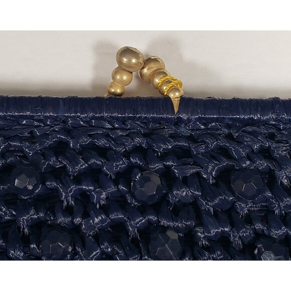 Styled by Simon Bag Navy Beaded Clutch Purse Evening Made in Italy Vintage - Picture 3 of 6